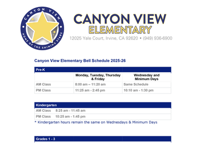 Canyon View Bell Schedule